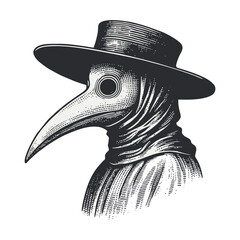 Obraz premium Plague Doctor Mask and Hat, Vintage Engraving Style Portrait