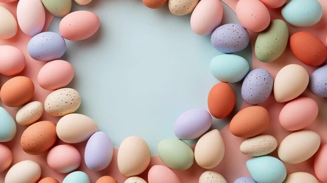 A video showcasing a circle of colorful Easter eggs on a pastel background