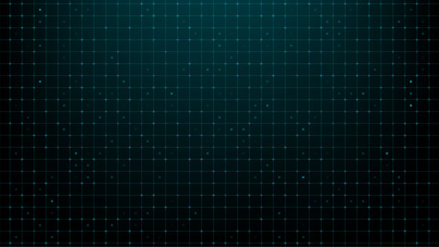 Hud vector graphic grid with geometric cross pattern. Digital background with glowing dots and intersection lines for interface design. Futuristic technology abstract data visualization.
