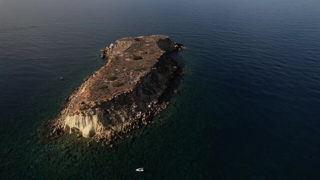 Drone aerial 4k resolution Overhead view of Yeronisos, or Holy Island on the west coast of Cyprus, Akamas Peninsula, Cyprus