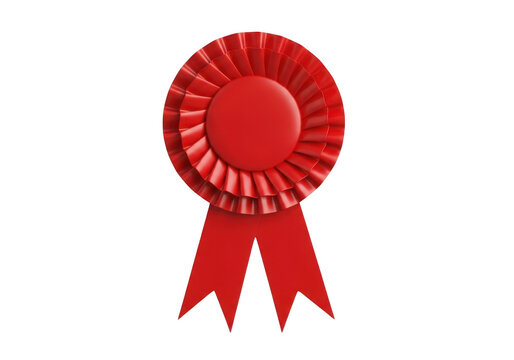 Red rosette ribbon award emblem isolated on transparent background