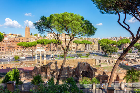 Roman Forum and Trajan's Market ruins in Rome, Italy