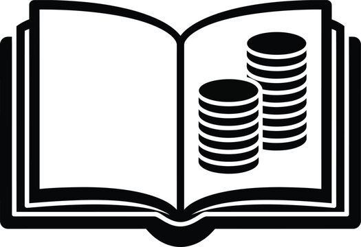 Accountant and Accounting Budget Silhouette with Ledger Book and Coins Illustration