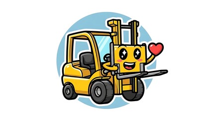 Naklejka premium Forklift cartoon with smiling face heart.
