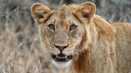 Obraz premium Lion hunts in Kruger National Park, South Africa.