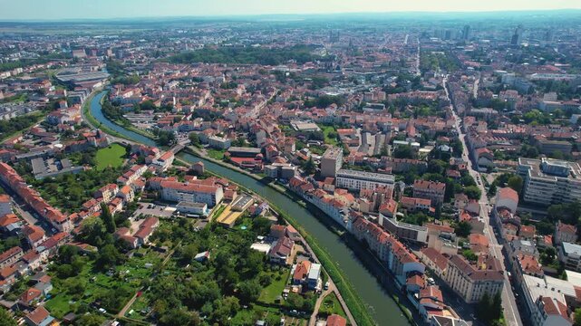Aerial view around the old town in the city Nancy in France on a sunny  summer noon.