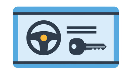 Obraz premium Driving license icon featuring a steering wheel and a key illustration