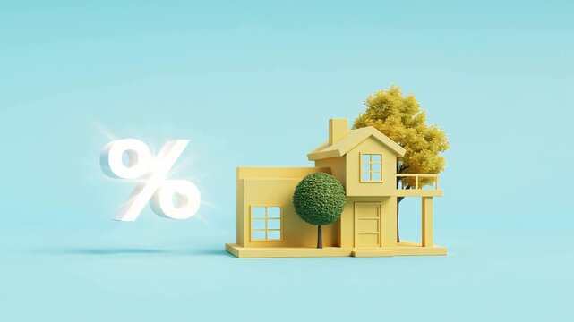 Model of a house with a tree and a percentage sign