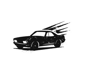 Drifting Muscle Car Silhouette with Speed Lines © Andgnwn