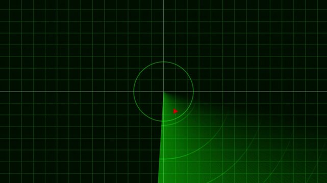 Green sweeping radar scanning detecting tracking navigation surveillance overlay 4k animation animated
