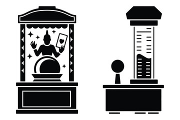 Fortune teller crystal ball and scientific instrument icons
