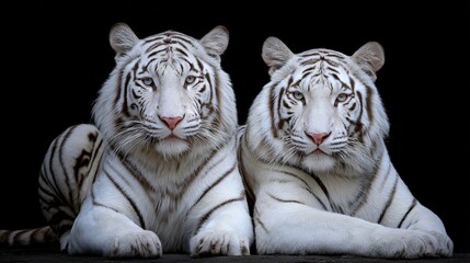 Obraz premium White tigers sat alone on a black background.