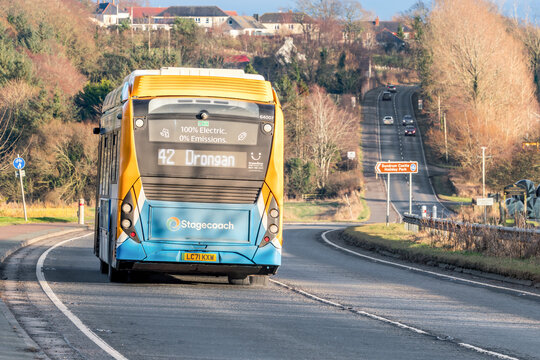 COYLTON, UK - JANUARY 29, 2026: Stagecoach electric bus on rural route