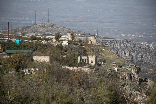 Khankendi, Azerbaijan - 28.10.2024: Scenic View of Khankendi City, Azerbaijan: A Glimpse of the City Nestled Amidst the Mountains