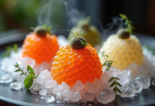 Exquisite Caviar Service Artfully Presented on Icy Base at Upscale Fine Dining Venue
