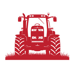 Obraz premium Red tractor silhouette on grass agricultural vehicle illustration