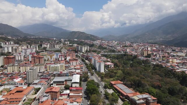 aerial view of the city and mountains. Merida, Venezuela. Latinoamerican Place.