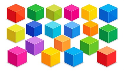 Obraz premium Vibrant array of colorful cubes arranged in a geometric pattern on white background
