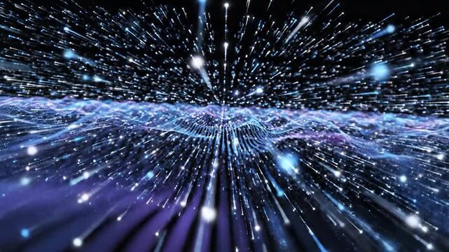 Abstract Digital Wave Particles Exploding Light Trails