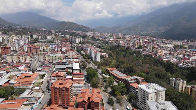 aerial view of the city and mountains. Merida, Venezuela. Latinoamerican Place.