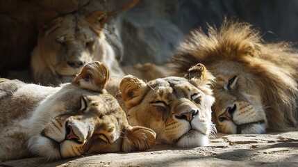 Big cats relax in sunshine at the zoo.