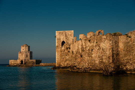 Octagonal tower on an island, fortress of Methoni, Messenia, Peloponnese, Greece
