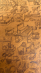 Fototapeta premium Hand drawing of different fu/rniture items in a unique pattern suitable for copy space and background purpose