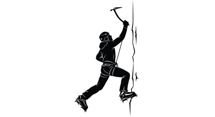 Fototapeta premium Vector illustration of a man rock climbing with pickaxe
