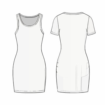Sleeveless and short sleeve rib bodycon dress flat sketch vector