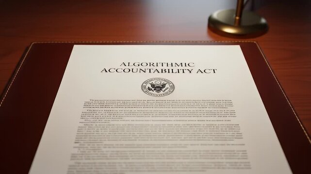 Formal document d "Algorithmic Accountability Act" rests on a wood-grain surface