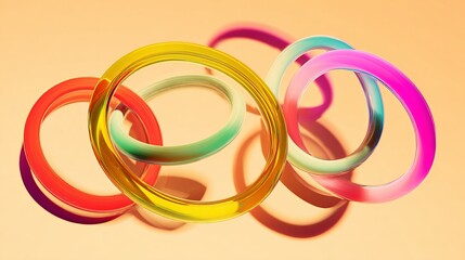 Fototapeta premium Colored rings appear on a plain backdrop.
