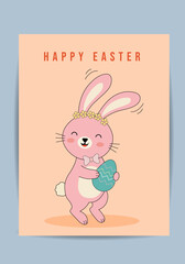 Obraz premium Cute Easter Bunny With Egg Spring Holiday Greeting Poster Design For Social Media Marketing Banner Card And Seasonal Promotion