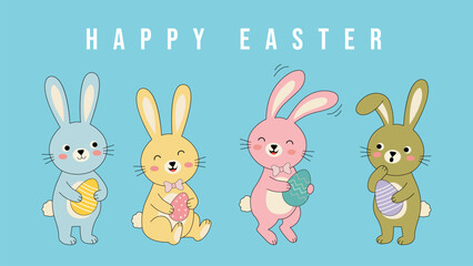 Obraz premium Cute Easter Bunny Characters Collection Spring Holiday Greeting Illustration For Kids Cards Posters Social Media Banners And Marketing Design