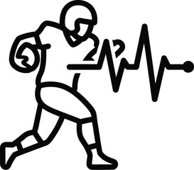 Fototapeta premium Vector illustration of american football player in motion with dynamic ecg heartbeat line