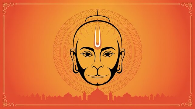 Bald man with tilak in minimalist illustration style with orange gradient background for cultural event