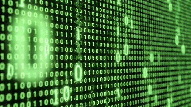 Abstract green binary code flowing digital background