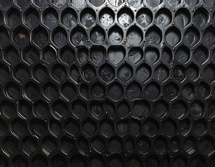 Abstract Black Metallic Honeycomb Pattern Background with Geometric Cell Structure
