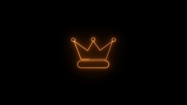 Glowing neon orange crown icon centered on a black background, minimalist line art with soft light bloom, modern luxury and royalty concept.