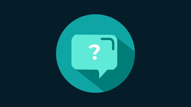 question mark in speech bubble animation with teal background