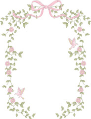 Fototapeta premium Floral Frame With Ribbon Vintage