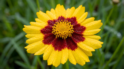 Obraz premium Vibrant Yellow and Red Flower with Water Droplets