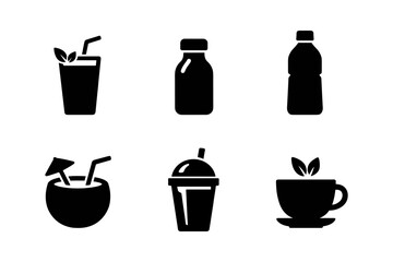 Fototapeta premium Beverage icons solid black icon set vector illustration