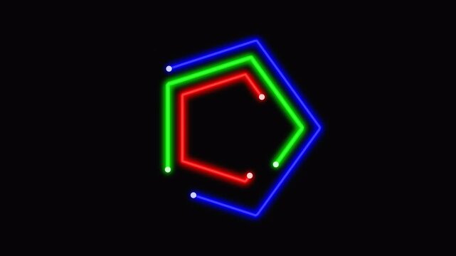 Colorful Neon Hexagon Shapes on Black Background.