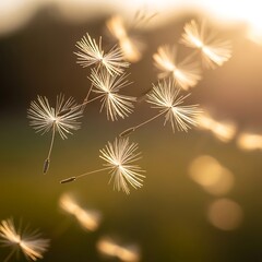 Obraz premium Dandelion seeds blowing in the wind.