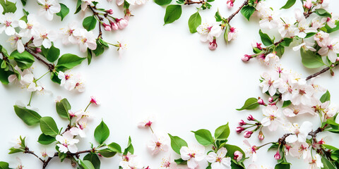 Obraz premium Delicate cherry blossoms frame a blank space, creating a serene and calm atmosphere suitable for various design purposes