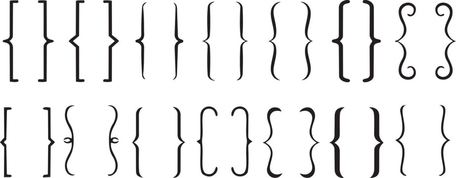 Diverse Curly Brackets Composition: A collection of various curly brackets, perfect for design and code elements.
