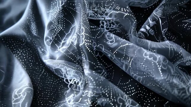Delicate black lace fabric with intricate patterns, elegant textile design
