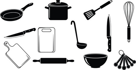 Kitchen utensils and tools icon set