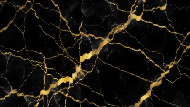 Black marble surface with intricate golden veins, elegant abstract texture.