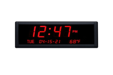 Digital clock displaying time date and temperature with red led